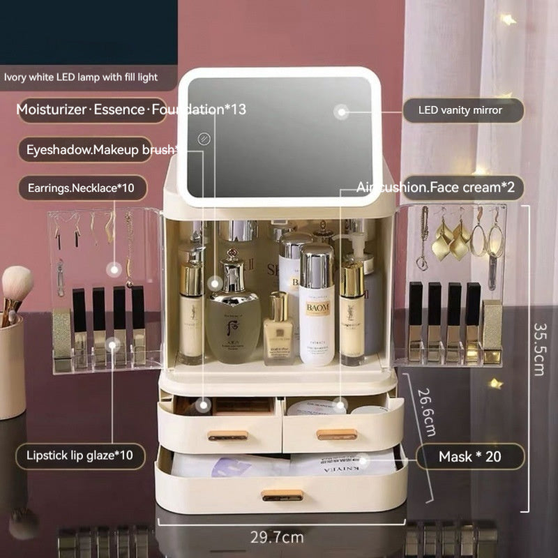 Mirror Integrated Light Desktop Large Capacity Lipstick Skin