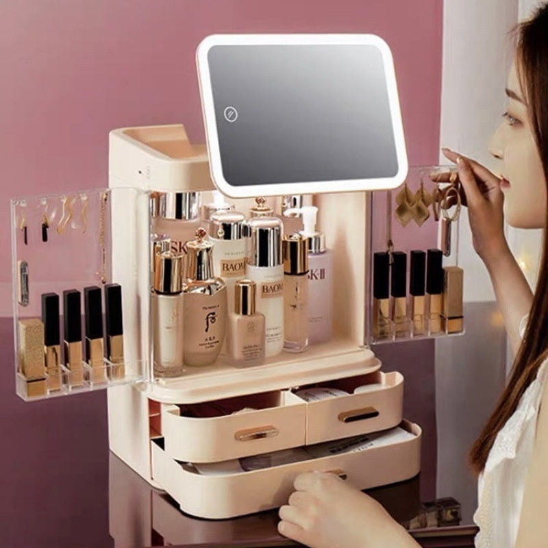 Mirror Integrated Light Desktop Large Capacity Lipstick Skin