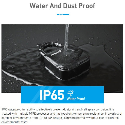 Smart Lock Waterproof L3 Fingerprint Padlock shown with water to highlight its IP65 waterproof feature.