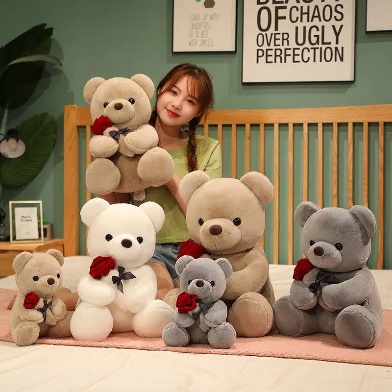 23-45cm New Lovely Hug Roses Teddy Bear Plush Pillow 
