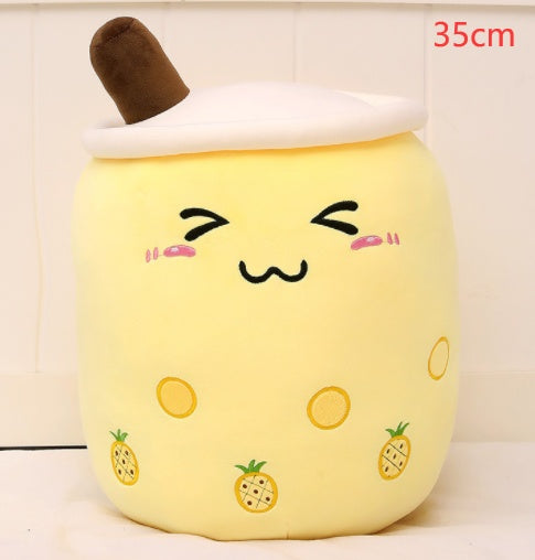 Cute Fruit Drink Plush Stuffed Soft Strawberry Milk Tea Plush Boba 