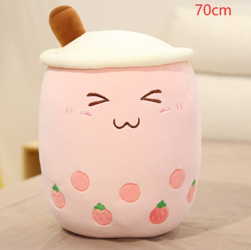 Cute Fruit Drink Plush Stuffed Soft Strawberry Milk Tea Plush Boba 