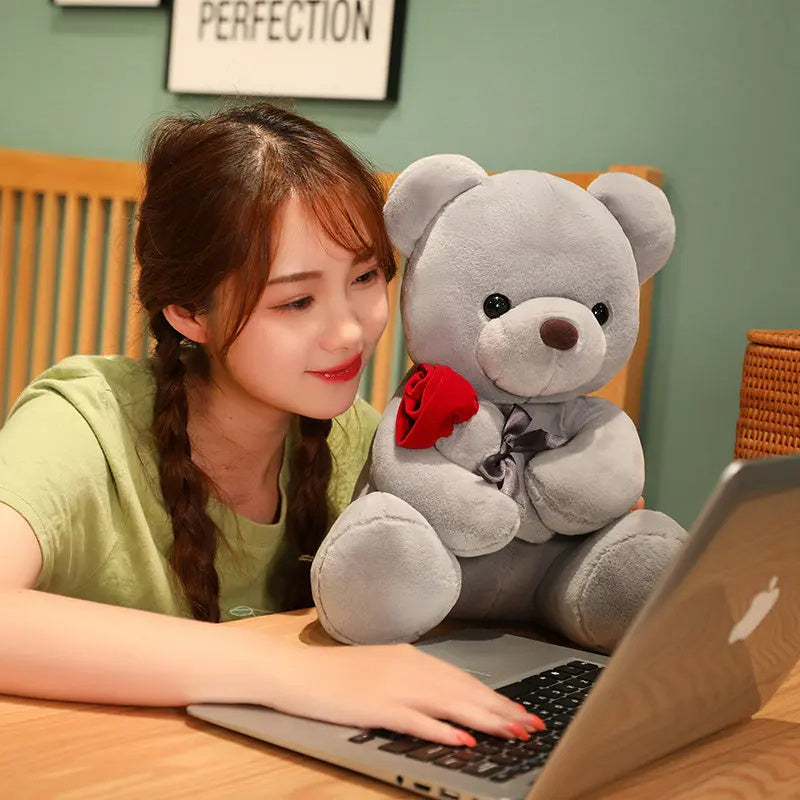 23-45cm New Lovely Hug Roses Teddy Bear Plush Pillow 