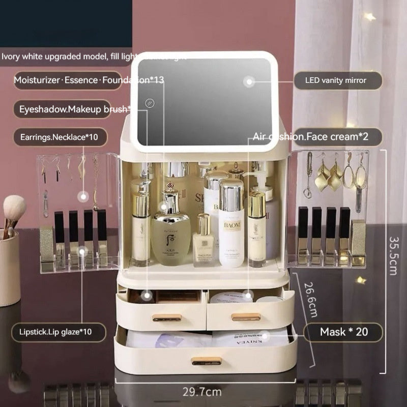 Mirror Integrated Light Desktop Large Capacity Lipstick Skin