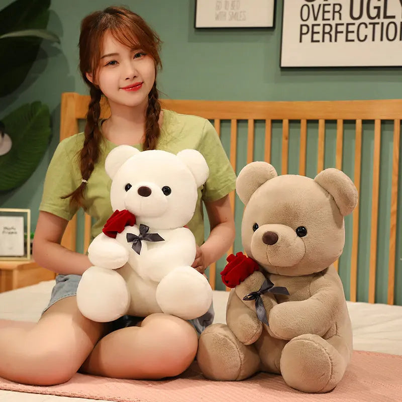 23-45cm New Lovely Hug Roses Teddy Bear Plush Pillow 