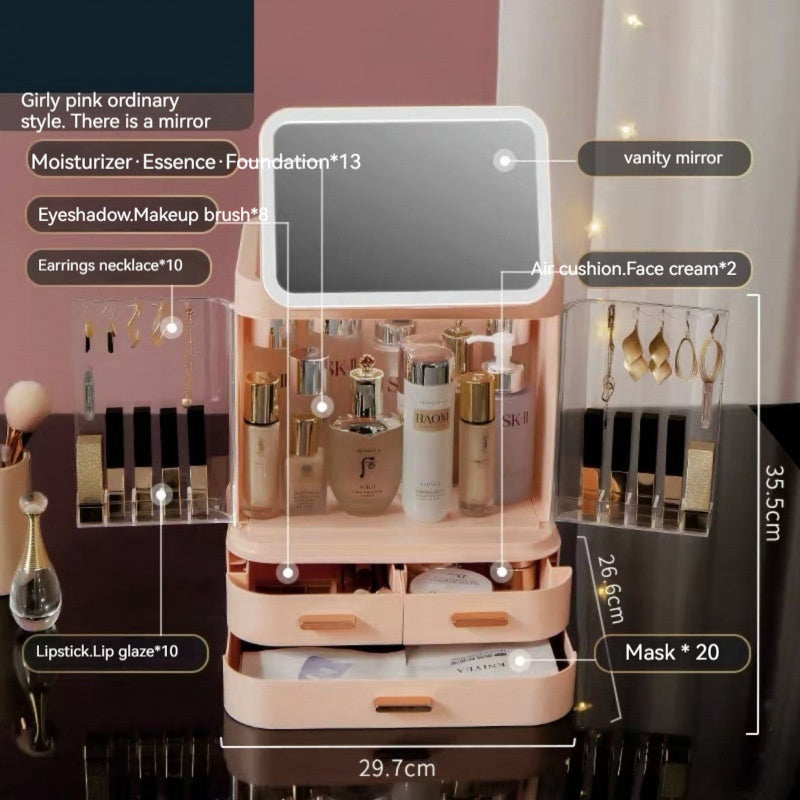 Mirror Integrated Light Desktop Large Capacity Lipstick Skin