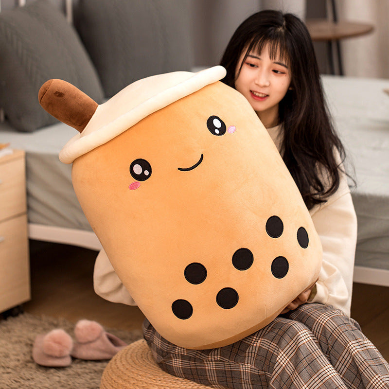 Cute Fruit Drink Plush Stuffed Soft Strawberry Milk Tea Plush Boba 
