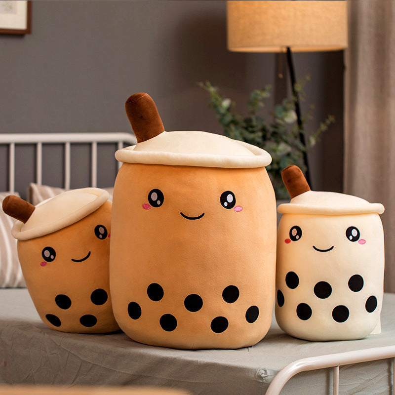 Cute Fruit Drink Plush Stuffed Soft Strawberry Milk Tea Plush Boba 