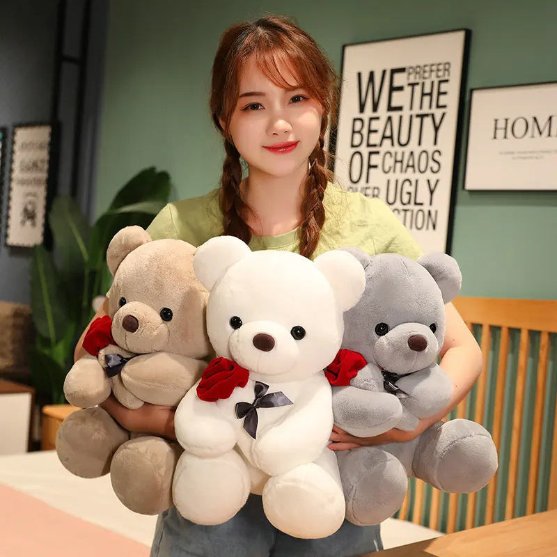 23-45cm New Lovely Hug Roses Teddy Bear Plush Pillow 