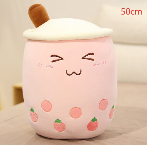 Cute Fruit Drink Plush Stuffed Soft Strawberry Milk Tea Plush Boba 