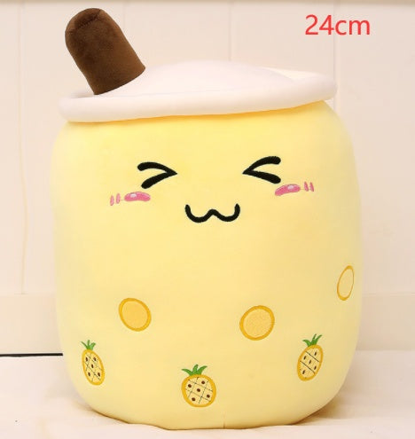 Cute Fruit Drink Plush Stuffed Soft Strawberry Milk Tea Plush Boba 