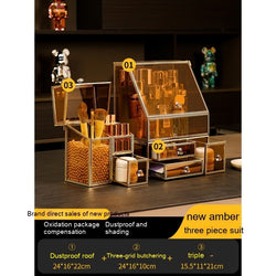 Image of Glass Cosmetics Storage Box Dustproof Desktop