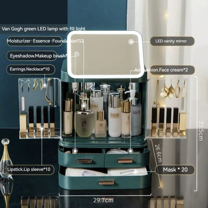 Mirror Integrated Light Desktop Large Capacity Lipstick Skin