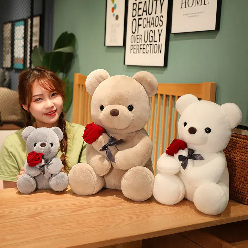 23-45cm New Lovely Hug Roses Teddy Bear Plush Pillow 