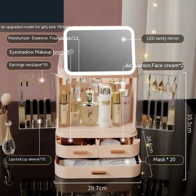 Mirror Integrated Light Desktop Large Capacity Lipstick Skin